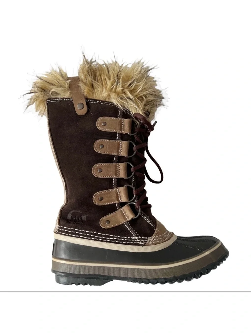 Sorel Women's Joan of Arctic Brown Faux-Fur Trim Lace-Up Winter Boot